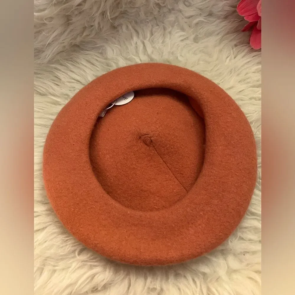 I Love Plum Pumpkin Beret Orange Wool Blend